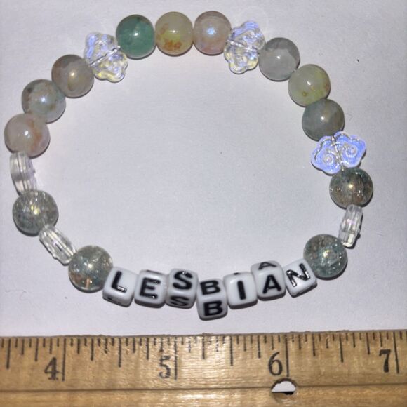 Multicolor “Lesbian” Bracelet Adult Humor Beaded Handmade Naughty Accessories - Picture 1 of 4
